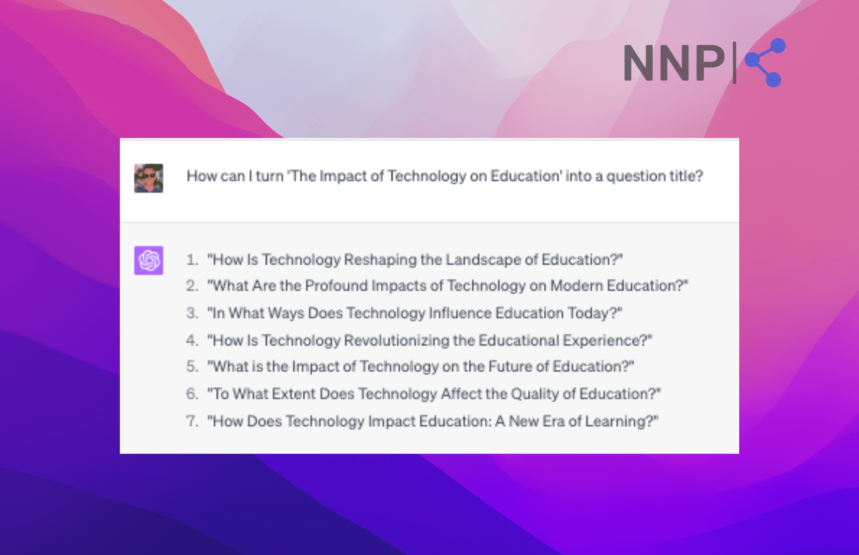 "How can I turn 'The Impact of Technology on Education' into a question title?"