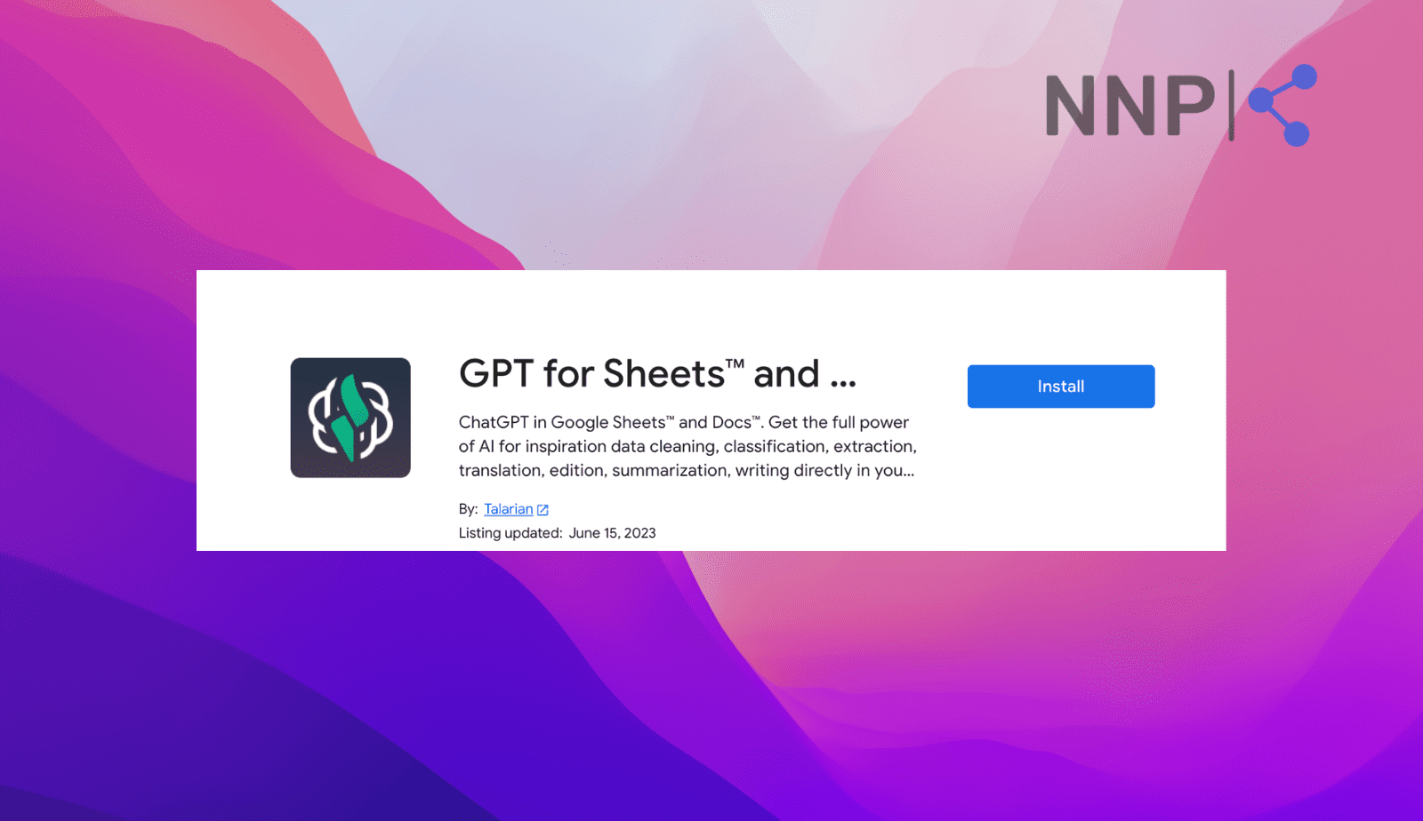 GPT for Sheets and Docs install extension