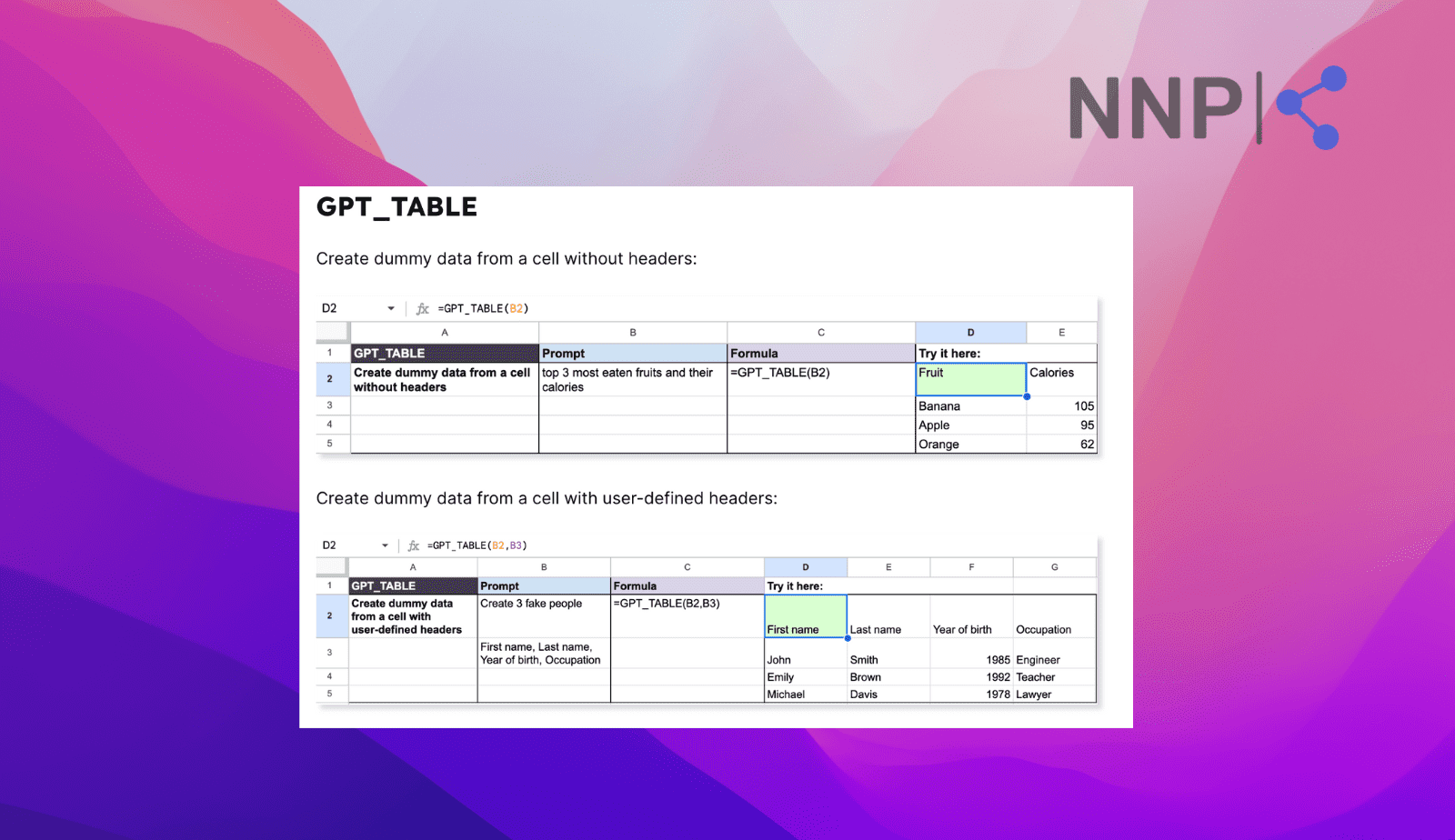 GPT_TABLE functions