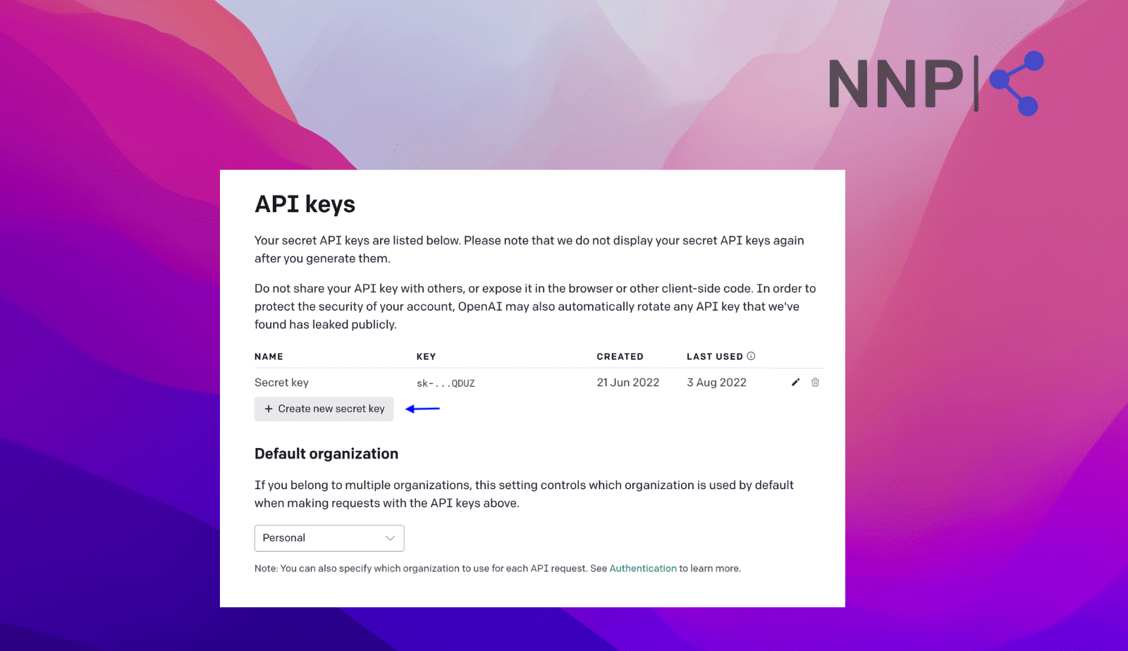 Click on 'Change new API key'