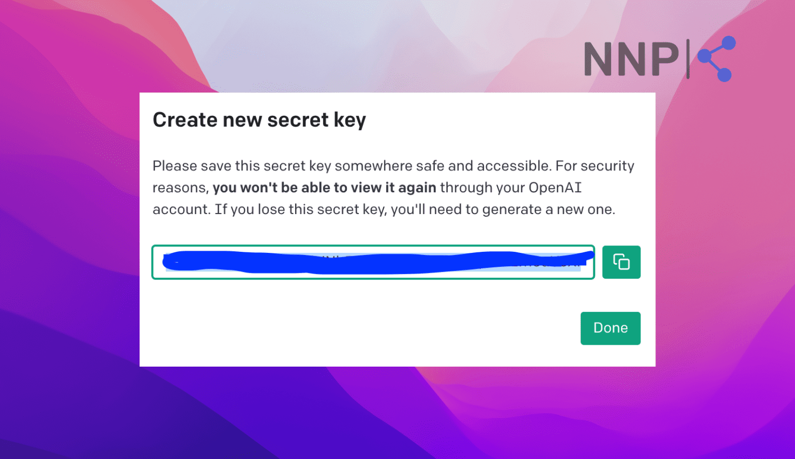 Copy the new API key