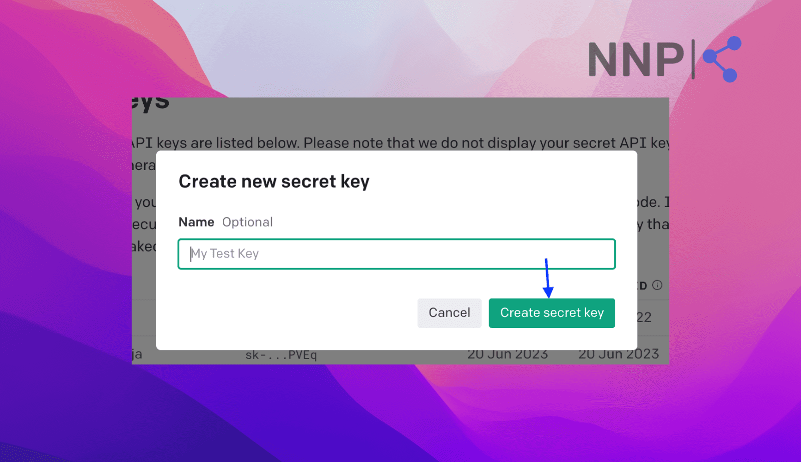 Click 'Create new key'