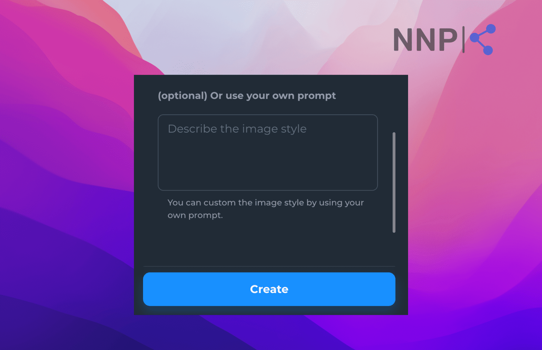 Enter prompt and click on the 'Create' button