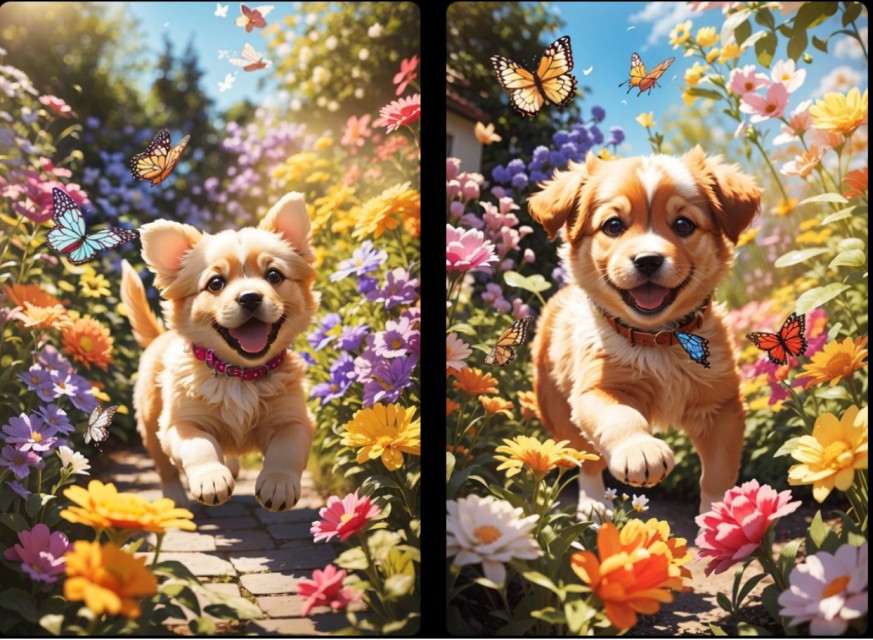 A puppy chasing a butterfly