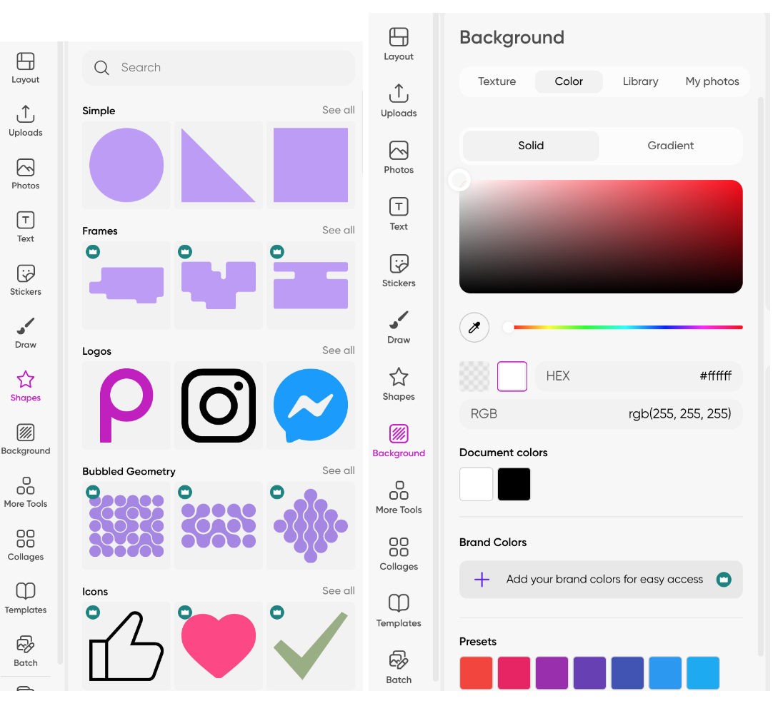 Picsart shapes and background options