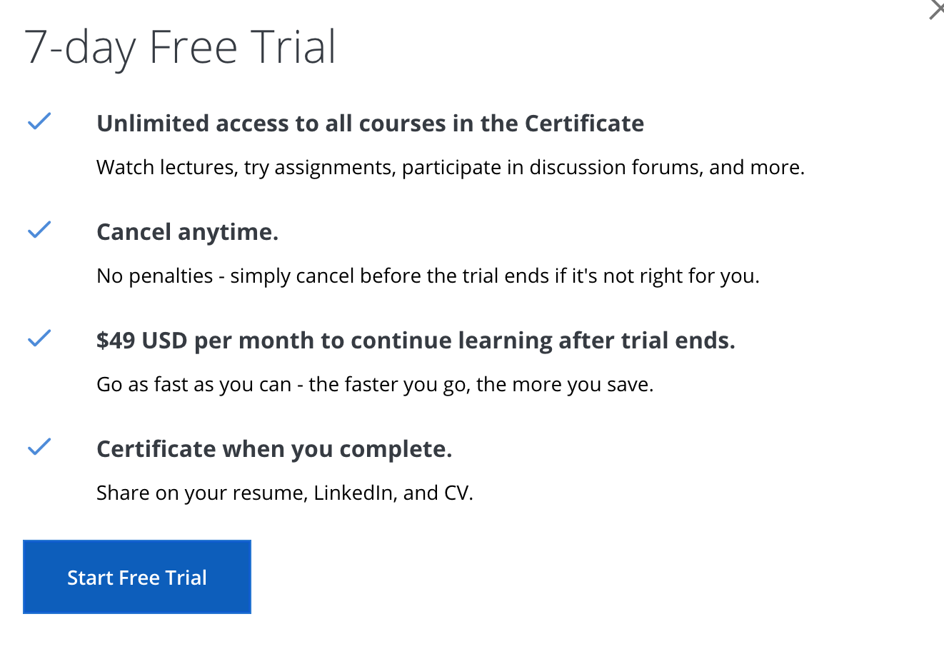7-day free trial on Coursera