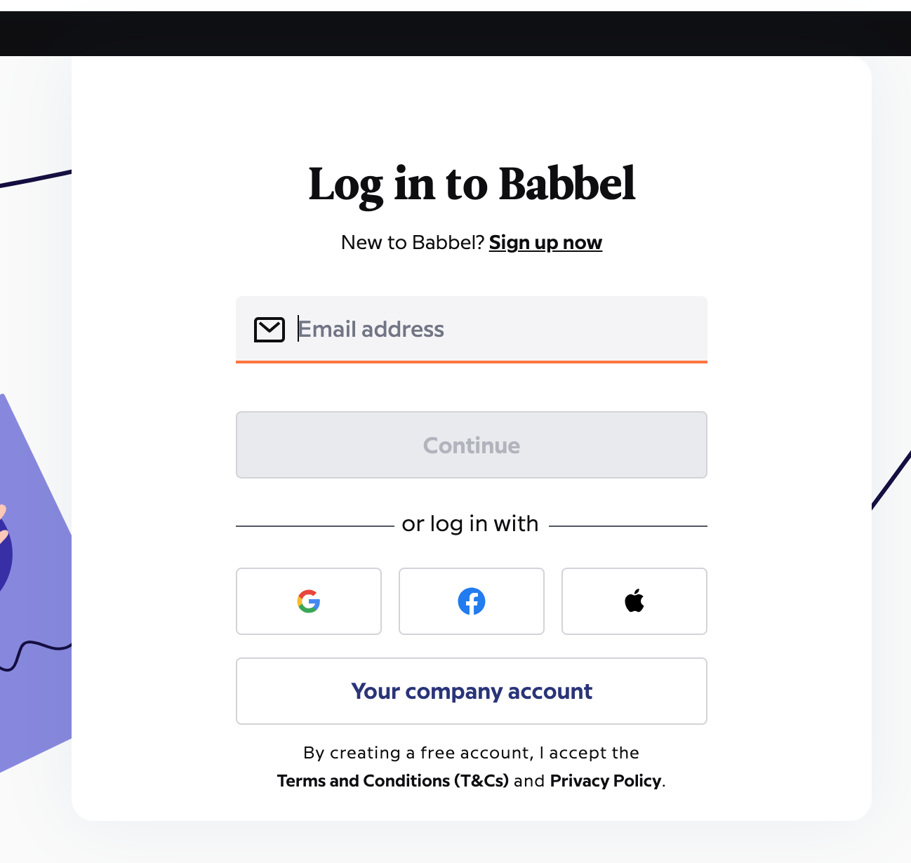 Log in option on Babbel AI tool