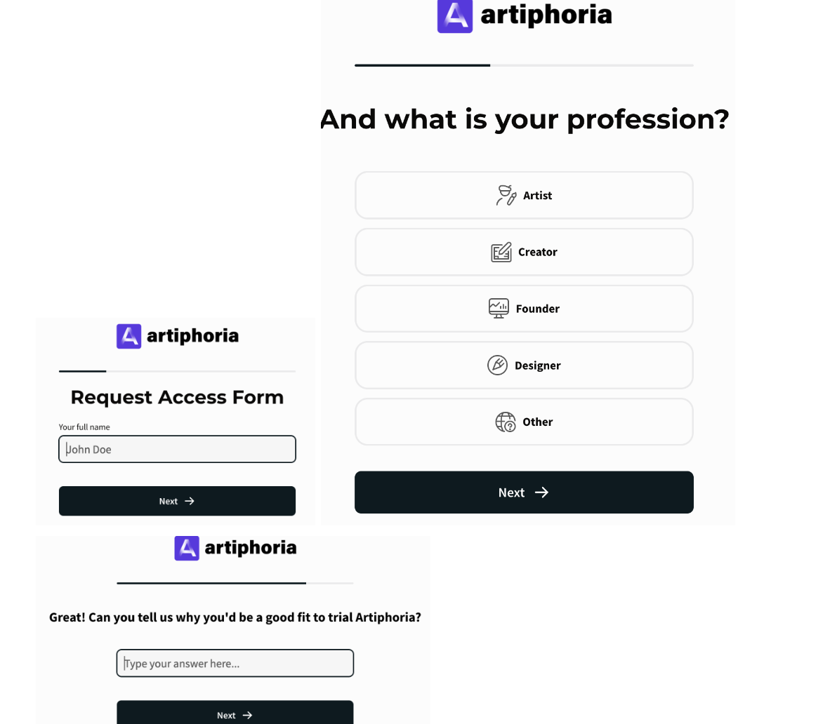 Artiphoria AI sign up questions