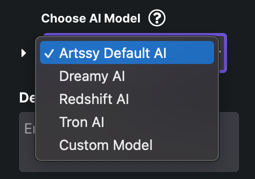 Choose the Artssy Default AI model