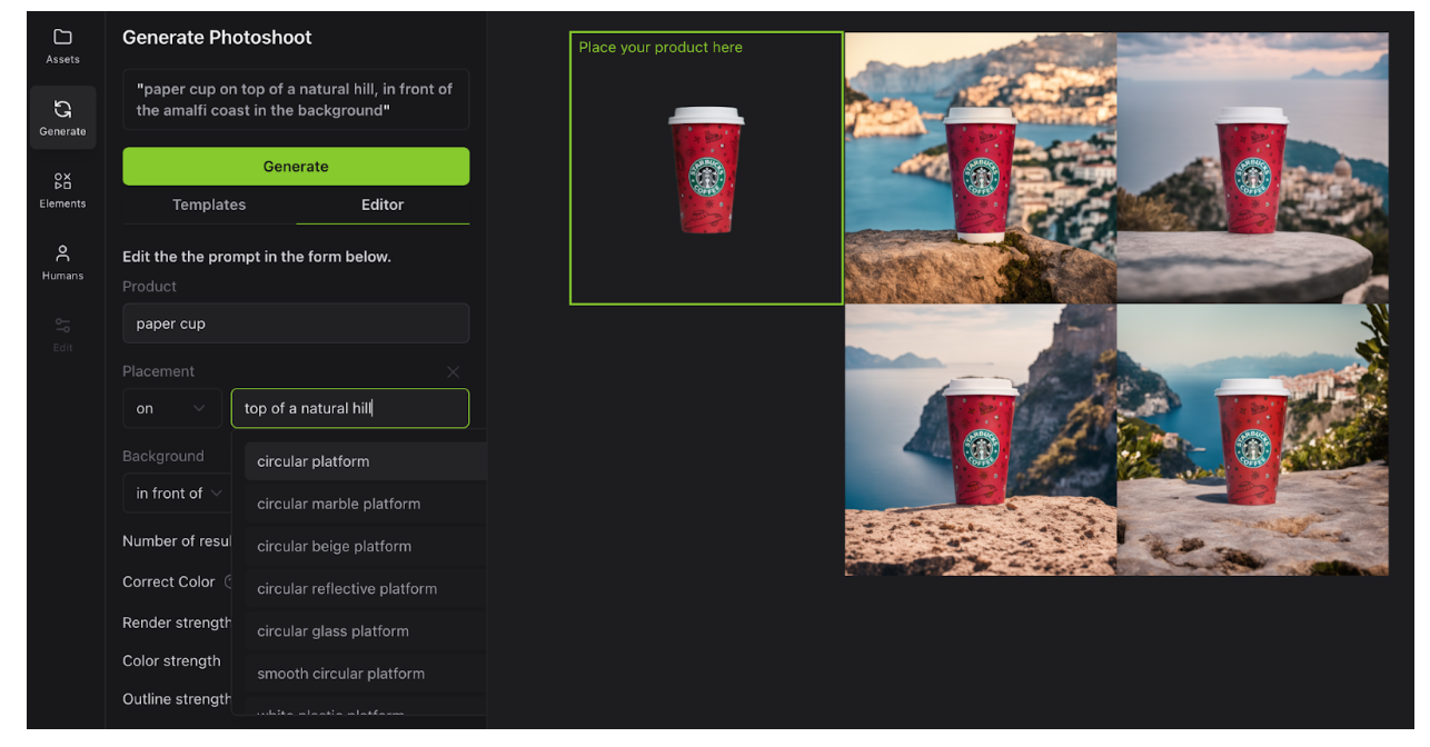 Flair AI coffee cup design options 