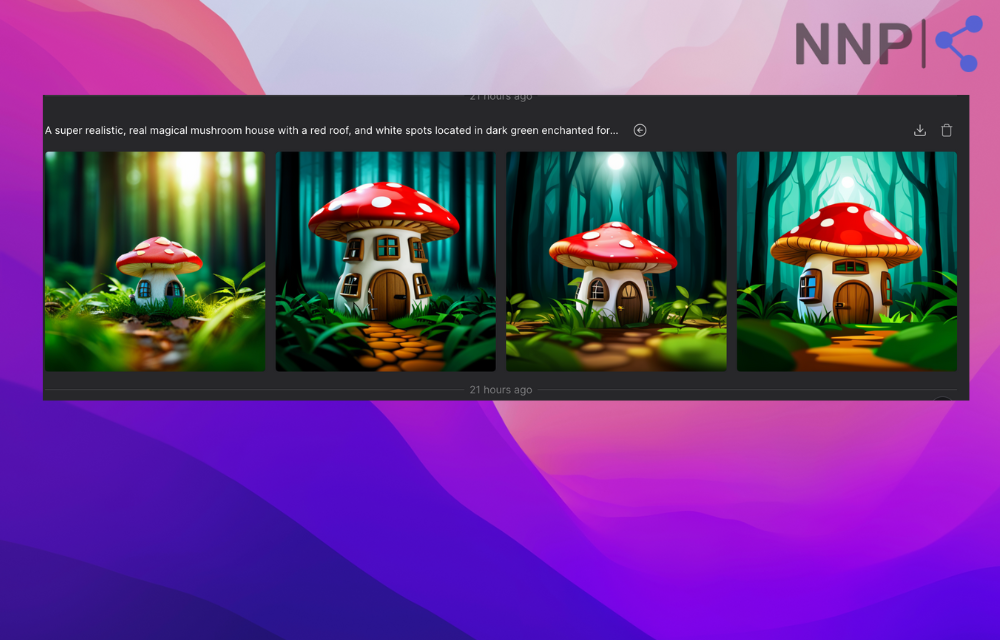Magic mushroom house created with DreamStudio