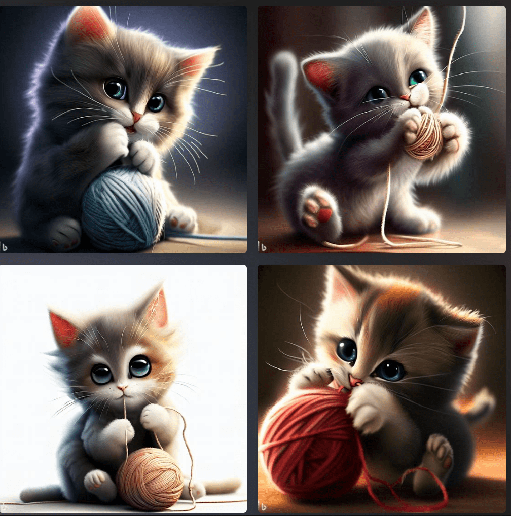 “A kitty playing with a yarn photorealistic image.”