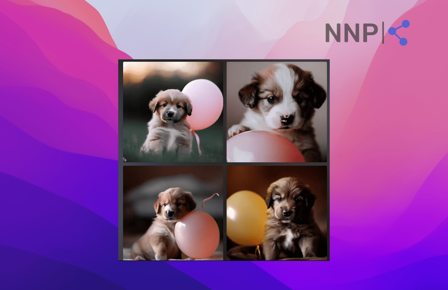 Prompt "A puppy with a balloon" - Bing Image Creator