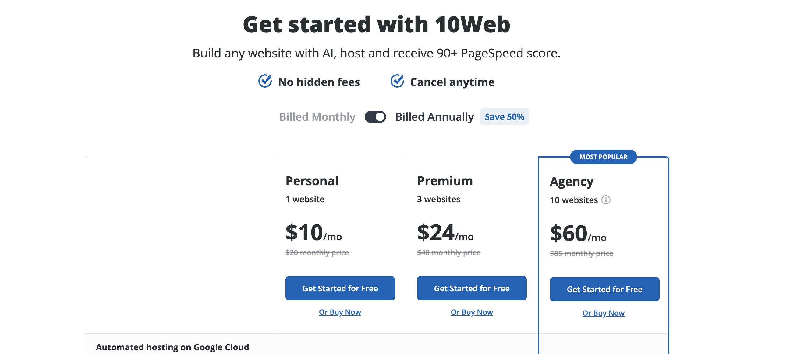 10web pricing plans 