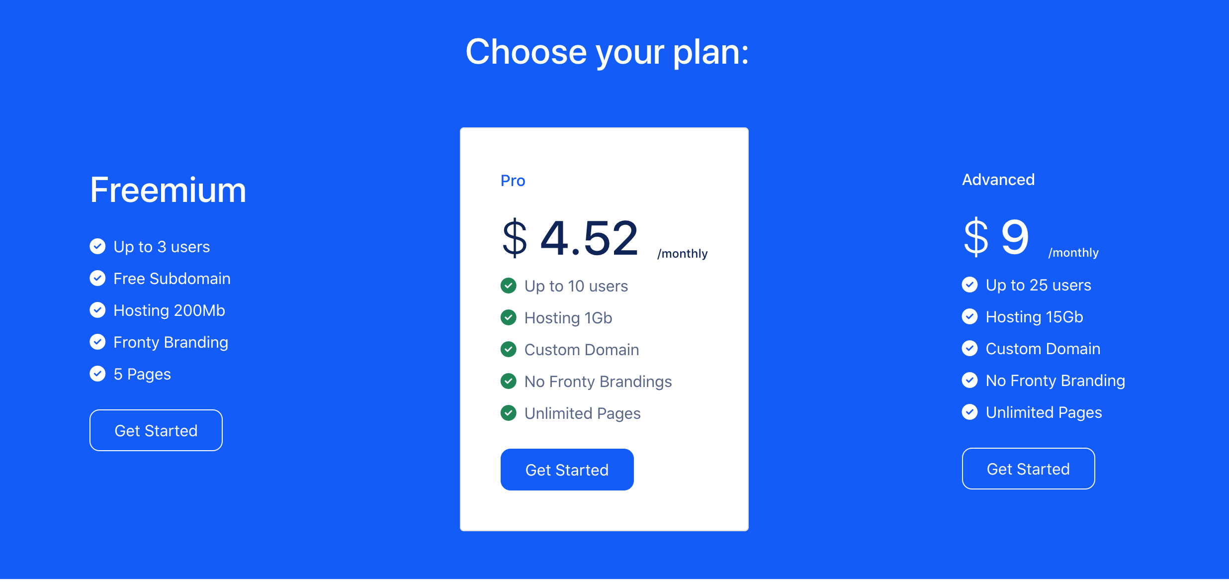 fronty pricing plans 